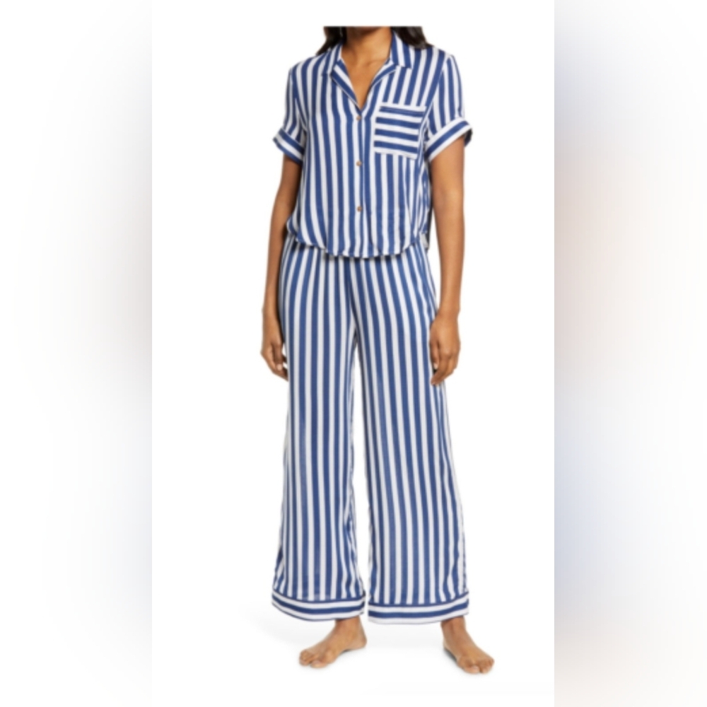 Free People  L blue and white stripes, Blue and White Striped Pajamas